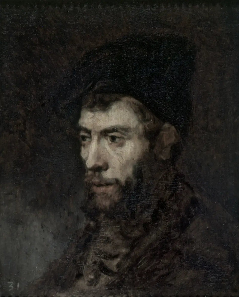 Man med basker som tittar åt vänster - Rembrandt
