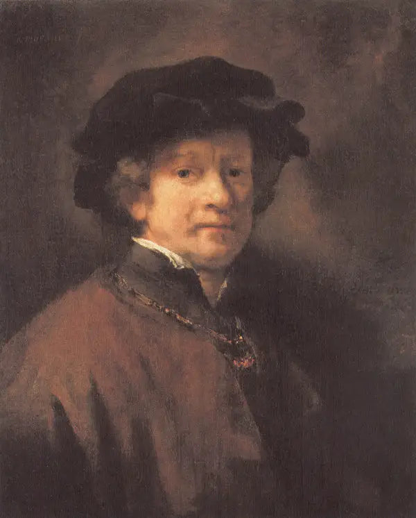 Självporträtt med svart basker och guldkedja - Rembrandt