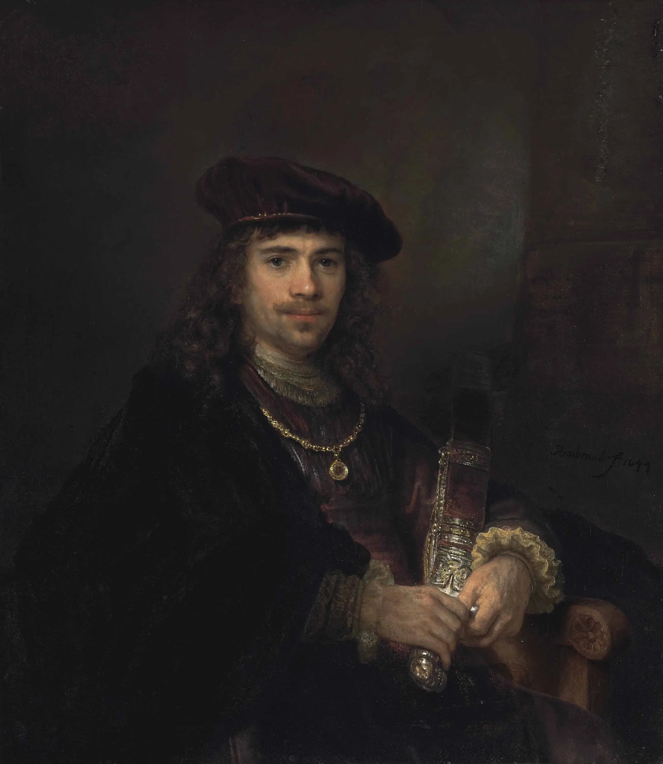 Reproduction du tableau « Homme avec une épée et un béret - Rembrandt » par Alpha Reproduction en peinture à l’huile