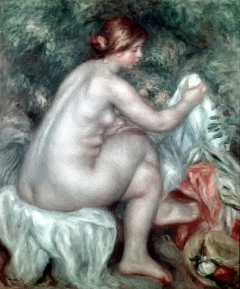 Badande kvinna med hatt - Pierre-Auguste Renoir