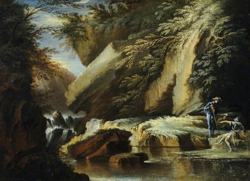 Personnages près d'un torrent de montagne - Salvator Rosa