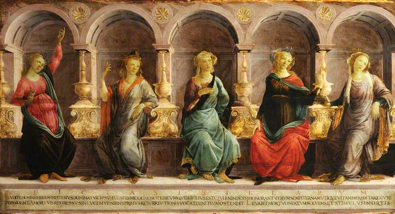 Fem sibyllor sittande i nischer: den babyloniska, den libyska, den delphiska, den kimmeriska och den eritreanska - Sandro Botticelli