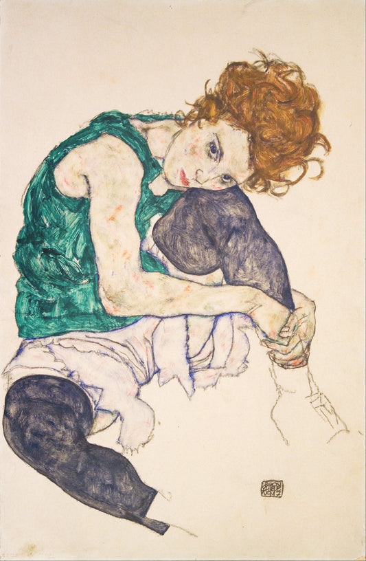 ✨ Sittande kvinna med uppdragna ben (Adele Herms) - Egon Schiele