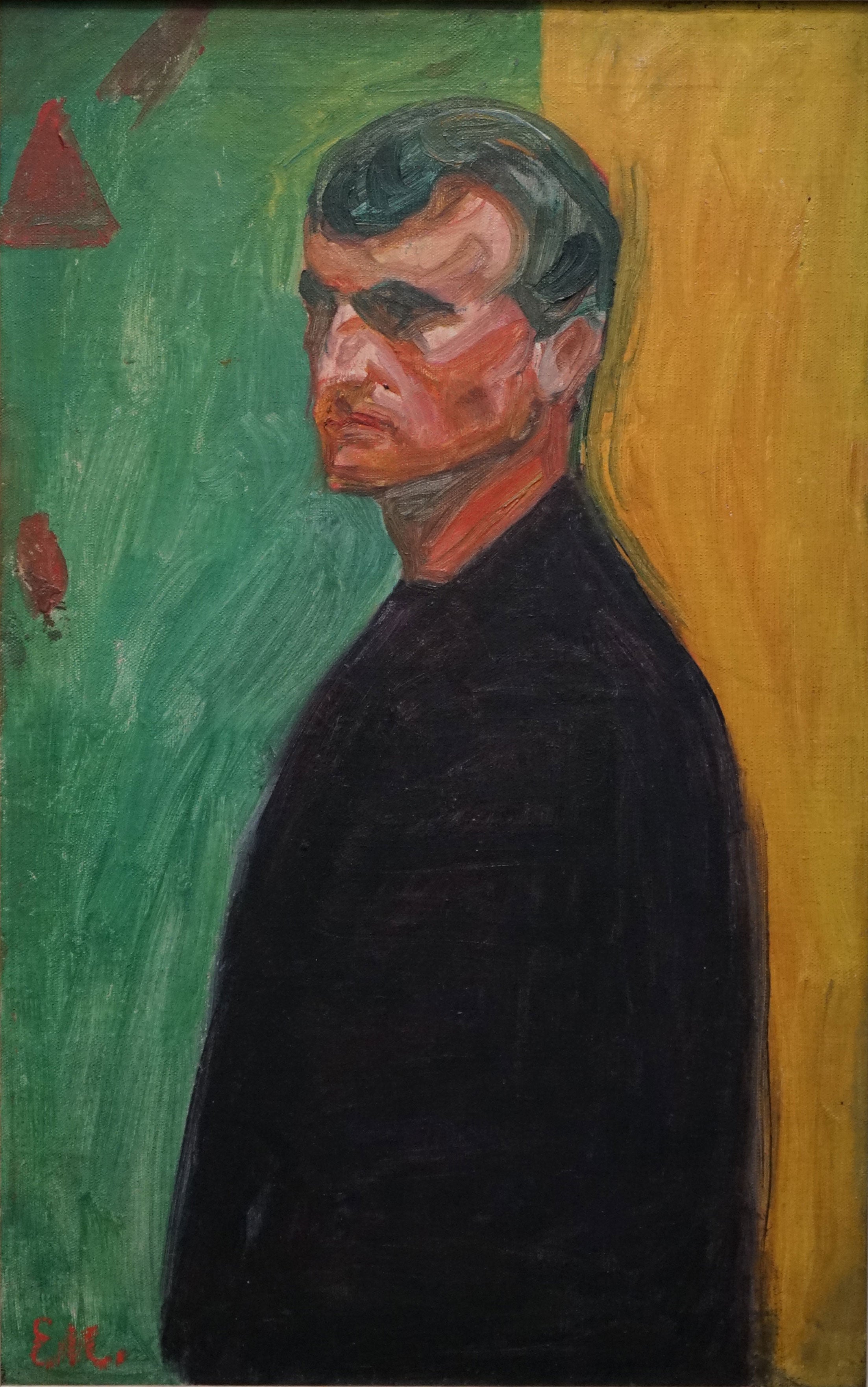 Reproduction du tableau « Autoportrait sur un fond bicolore - Edvard Munch » par Alpha Reproduction en peinture à l’huile