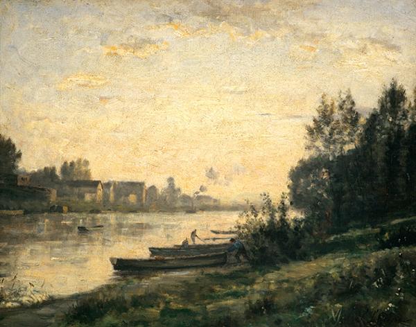 Solnedgång över en flod - Stanislas Lépine