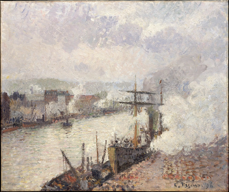 Ångbåtar i hamnen i Rouen - Camille Pissarro