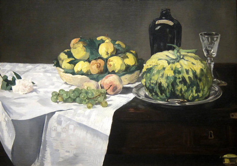 Stilleben med melon och persikor - Édouard Manet