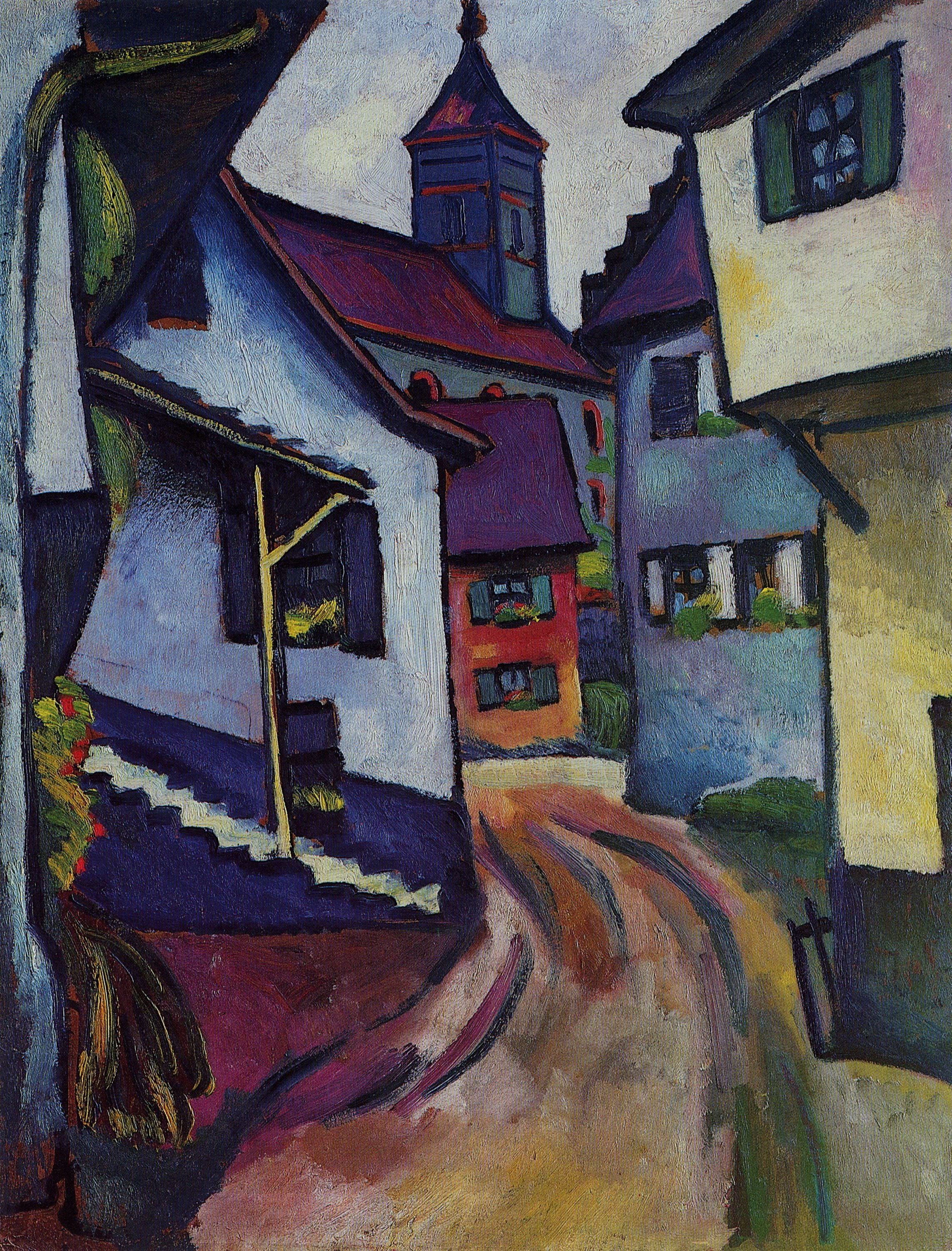 Reproduction du tableau « Rue avec église à Kandern - August Macke » par Alpha Reproduction en peinture à l’huile