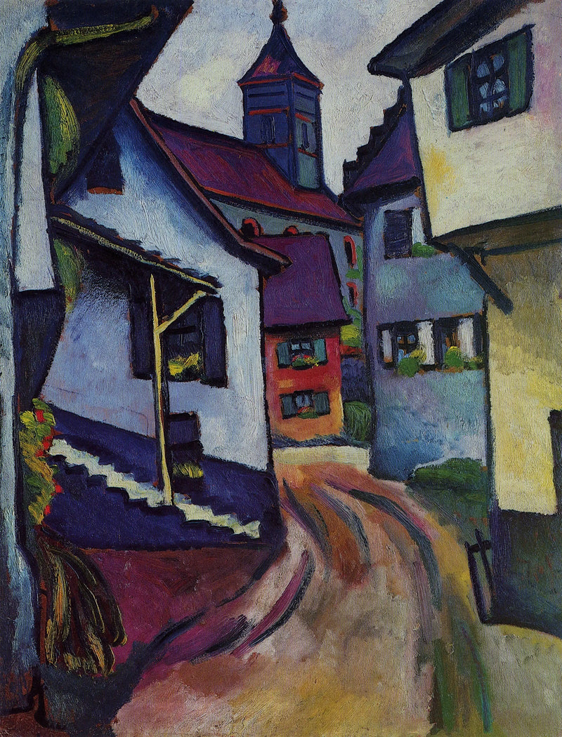Gata med kyrka i Kandern - August Macke