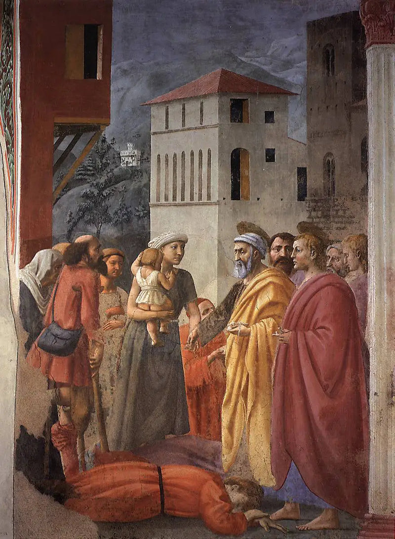 Allokering av allmosa och Ananias död - Masaccio