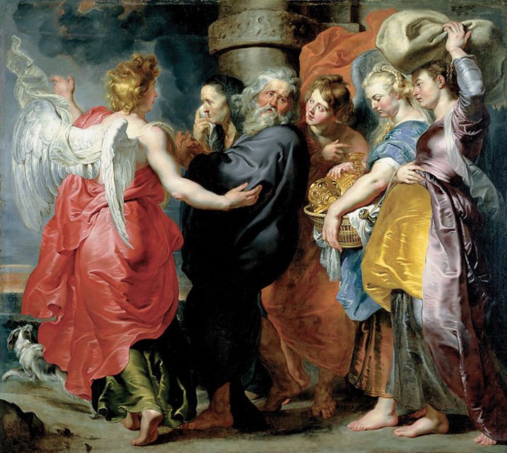 Lots och hans familjs flykt från Sodom - Peter Paul Rubens
