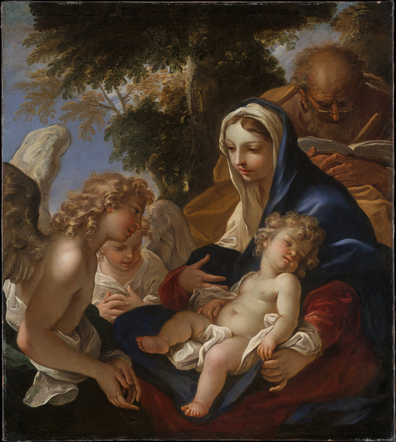 Den heliga familjen med änglar - Sebastiano Ricci