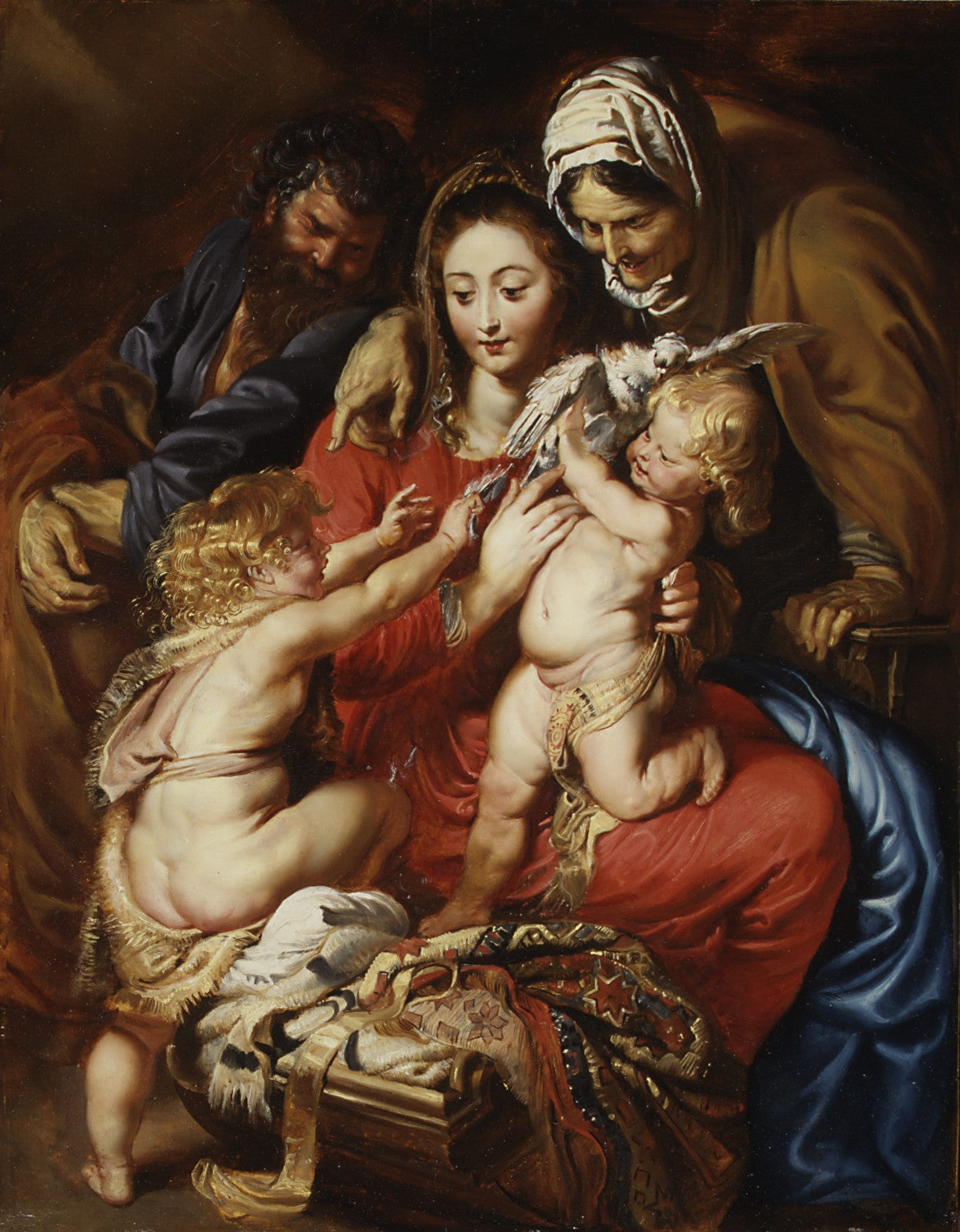 Den heliga familjen med heliga Elisabeth, helige Johannes och en duva - Peter Paul Rubens
