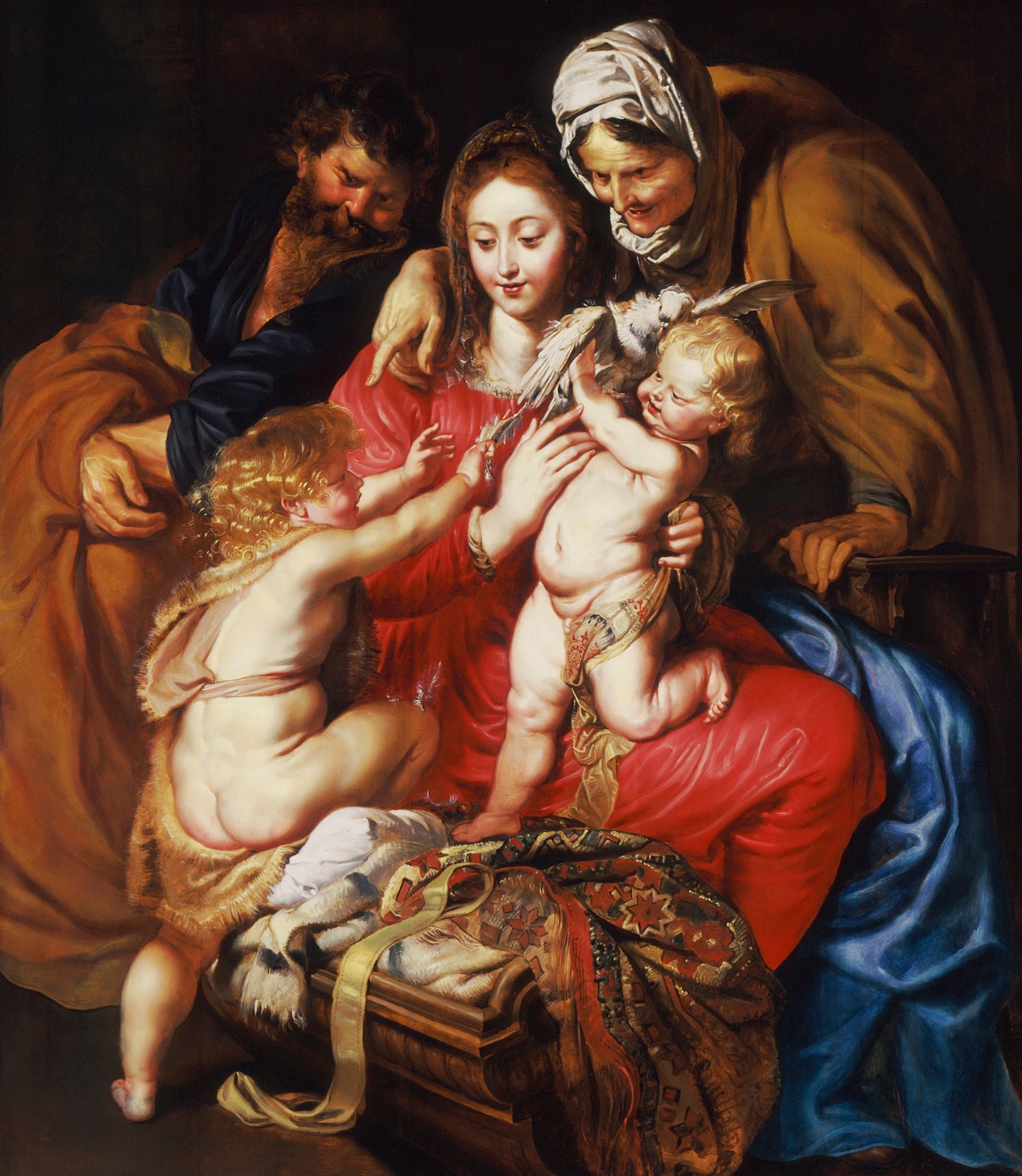Den heliga familjen med heliga Elisabeth, helige Johannes och en duva - Peter Paul Rubens