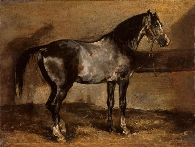 Grå häst vid foderhäck - Théodore Géricault