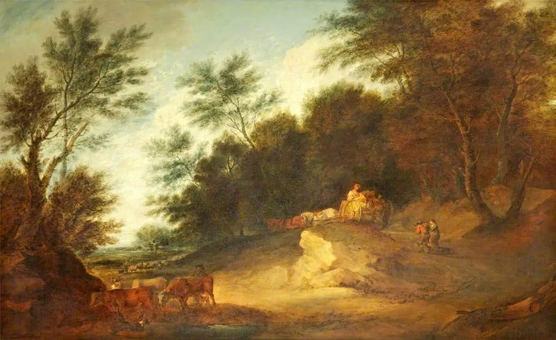 Skoglandskap med personer i en lantlig vagn och boskap - Thomas Gainsborough