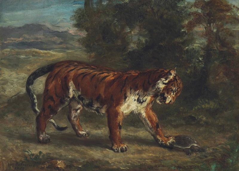 Tiger som leker med en sköldpadda - Eugène Delacroix