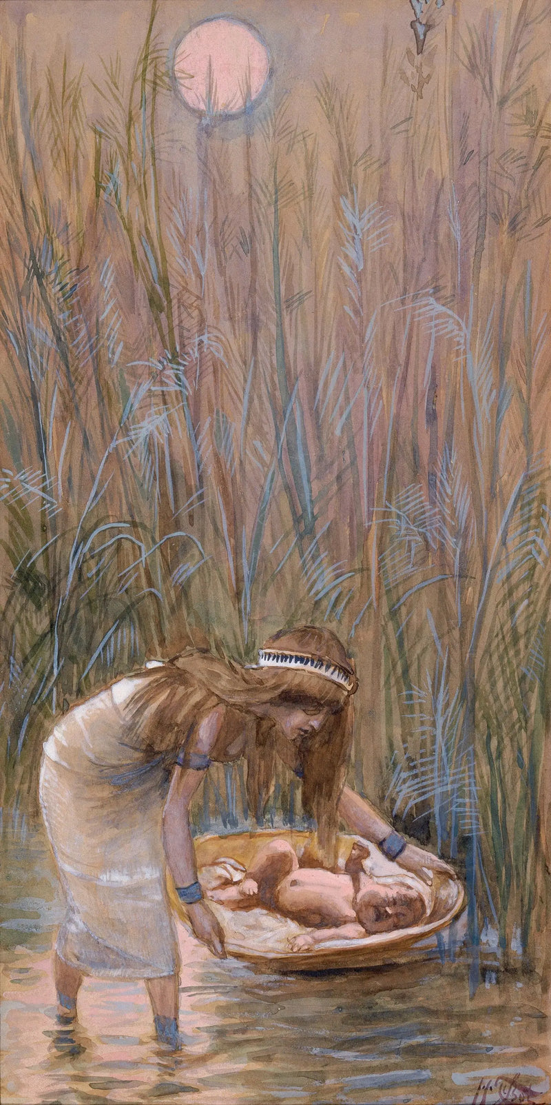 Mose som ligger i mitten av flaggorna - James Tissot