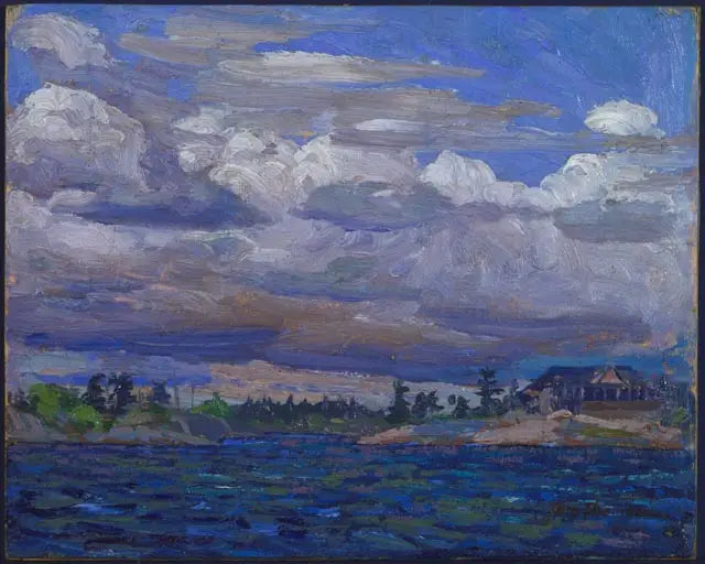 Chalet vid klippig flod - Tom Thomson