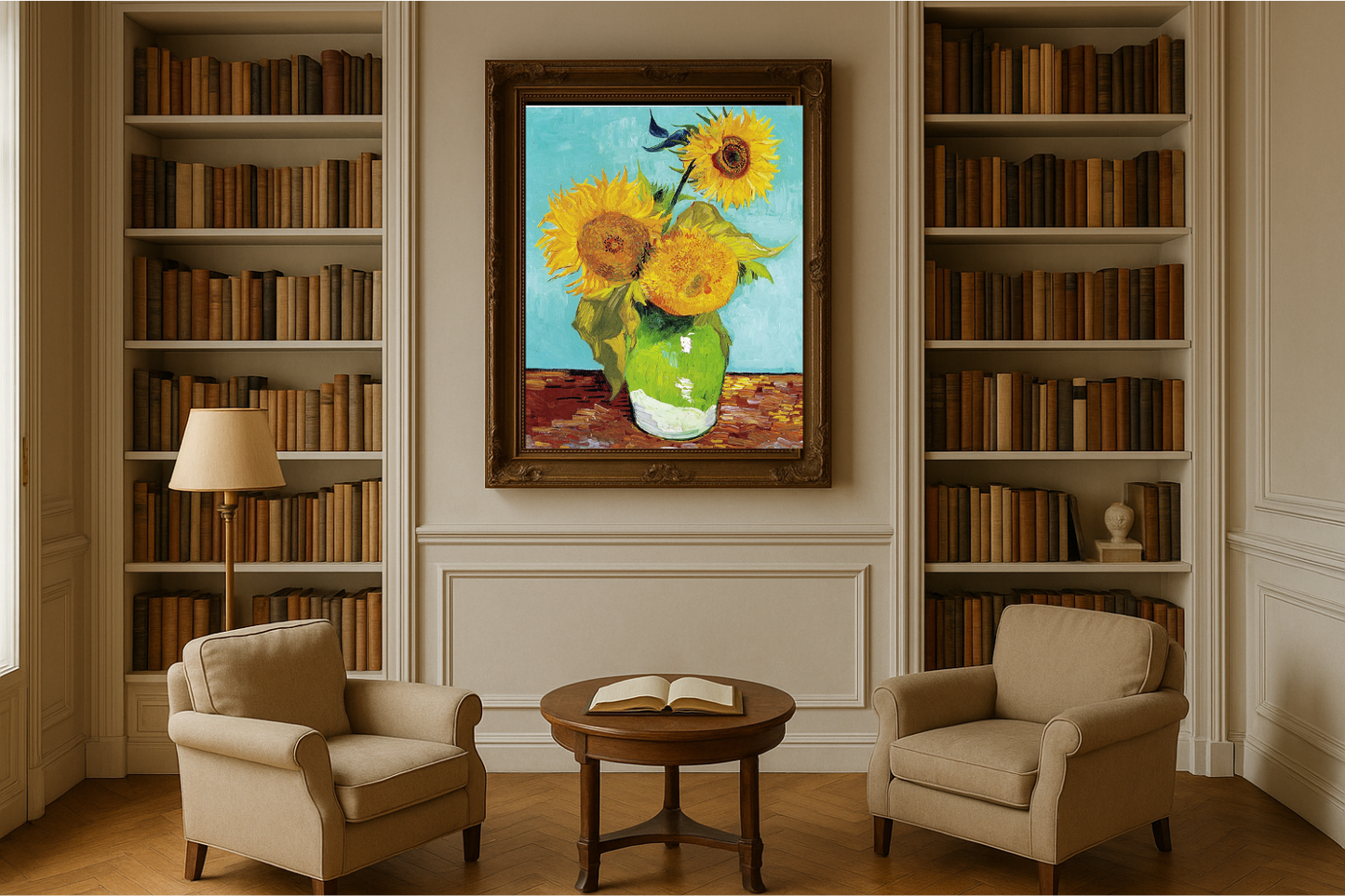 🌻 Solrosor (turkos bakgrund) – Vincent van Gogh (1888)