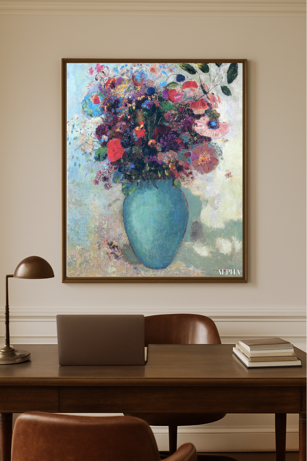 Blommor i en turkos vas - Odilon redon