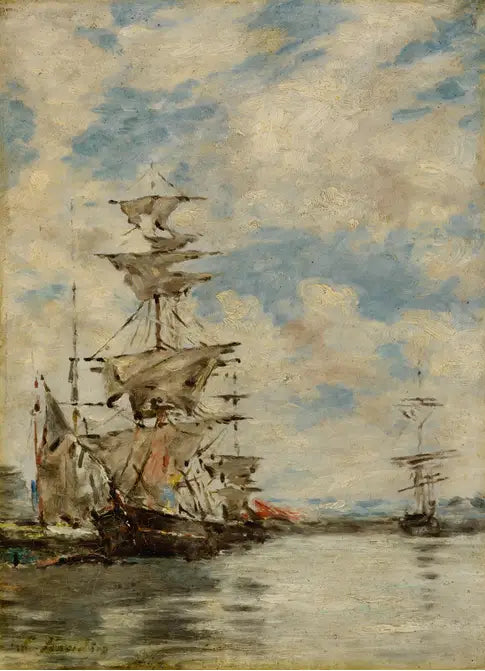 Segelbåtar i hamnen - Eugène Boudin