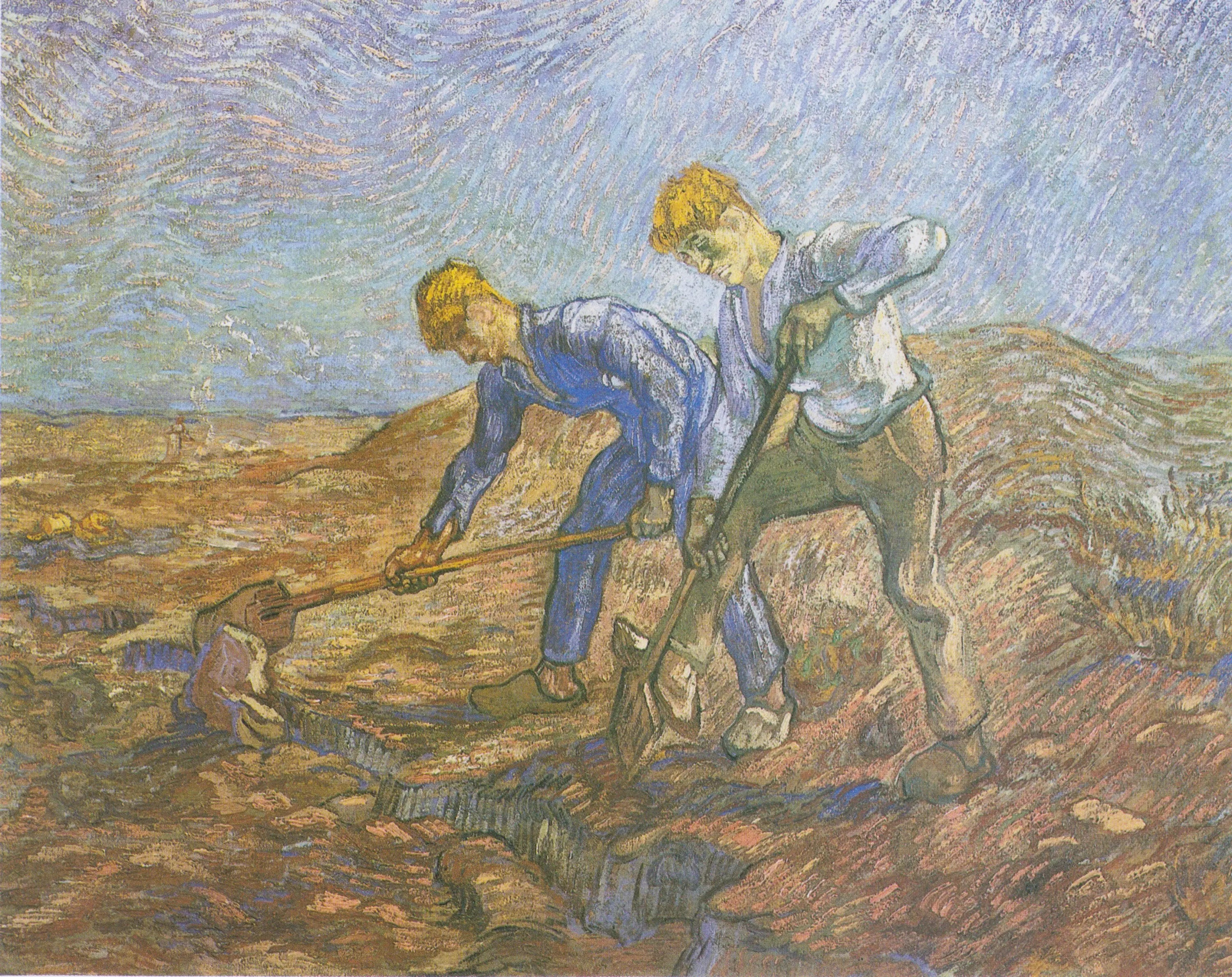 Reproduction du tableau « Les bêcheurs - Vincent van Gogh » par Alpha Reproduction en peinture à l’huile