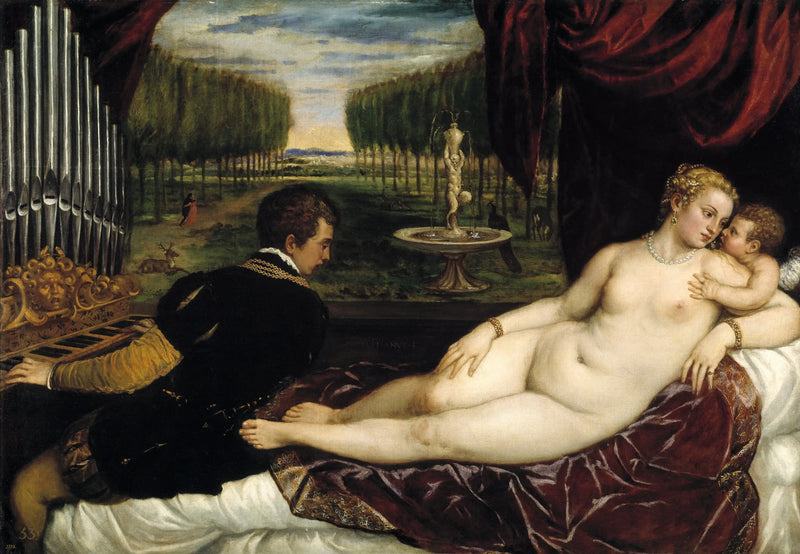 Venus med en organist och Cupido - Titian