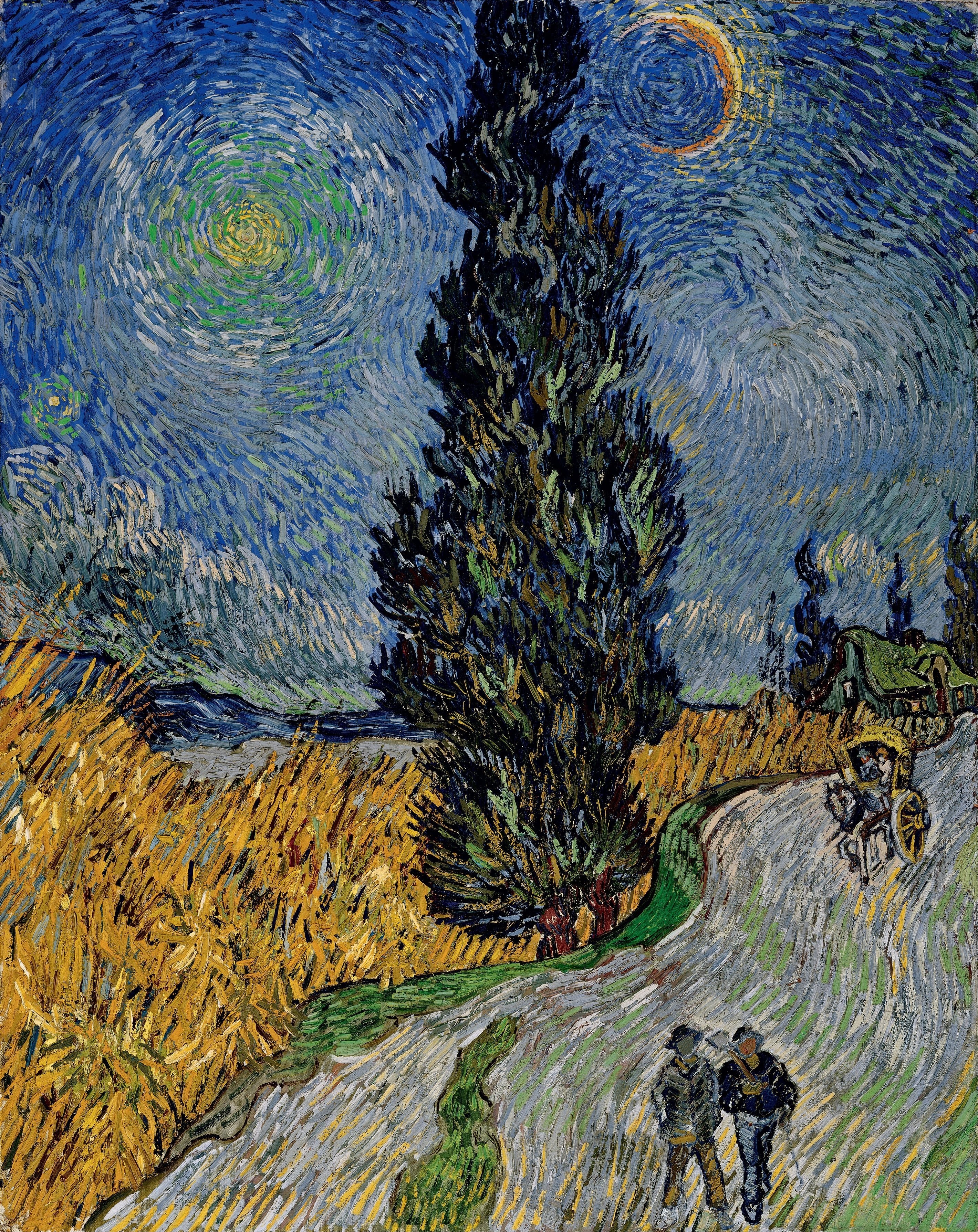 Reproduction du tableau « Route avec un cyprès et une étoile - Vincent van Gogh » par Alpha Reproduction en peinture à l’huile