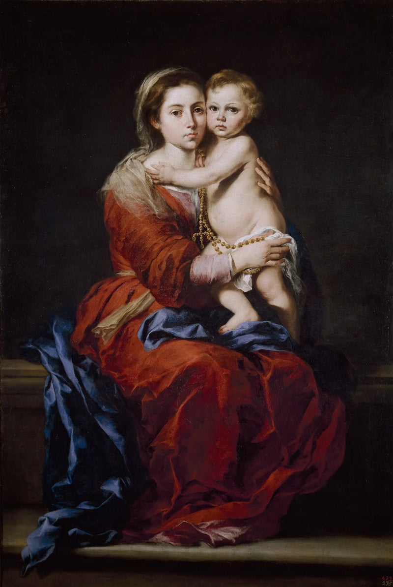 Jungfru med barnet med ett rosenkrans - Bartolomé Esteban Murillo
