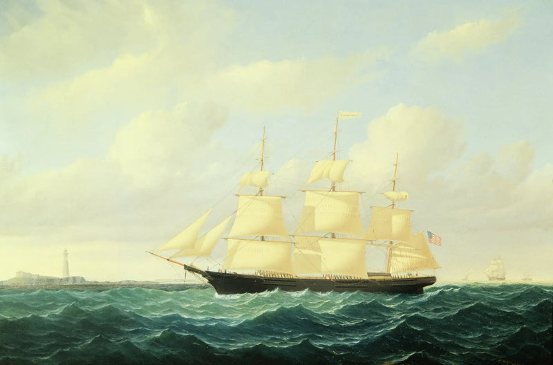 Clipperfartyg med vågor utanför Boston fyr - William Bradford
