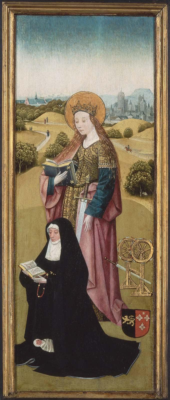 Heilwich van der Rullen och hans döttrar med Heliga Maria Magdalena (yttre sidan); Hendrixke van Langhel och hans döda barn med Heliga Katarina (inre sidan) - Hieronymus Bosch