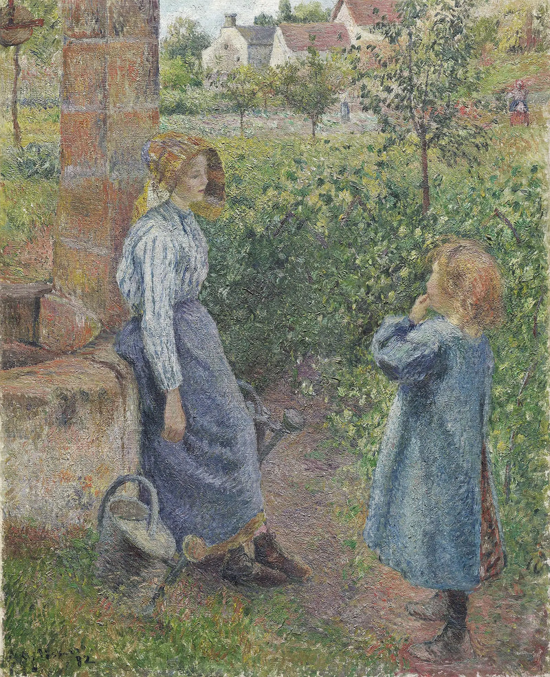 Kvinna och barn vid brunnen - Camille Pissarro