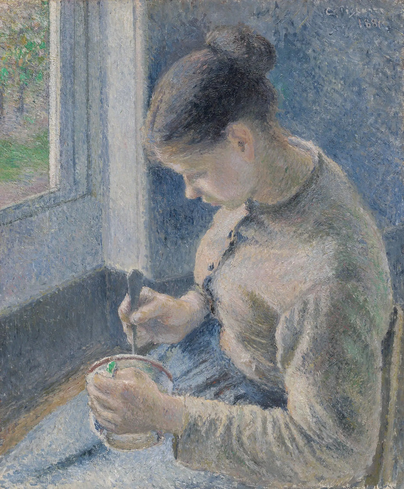 Ung bondkvinna som dricker sitt kaffe - Camille Pissarro