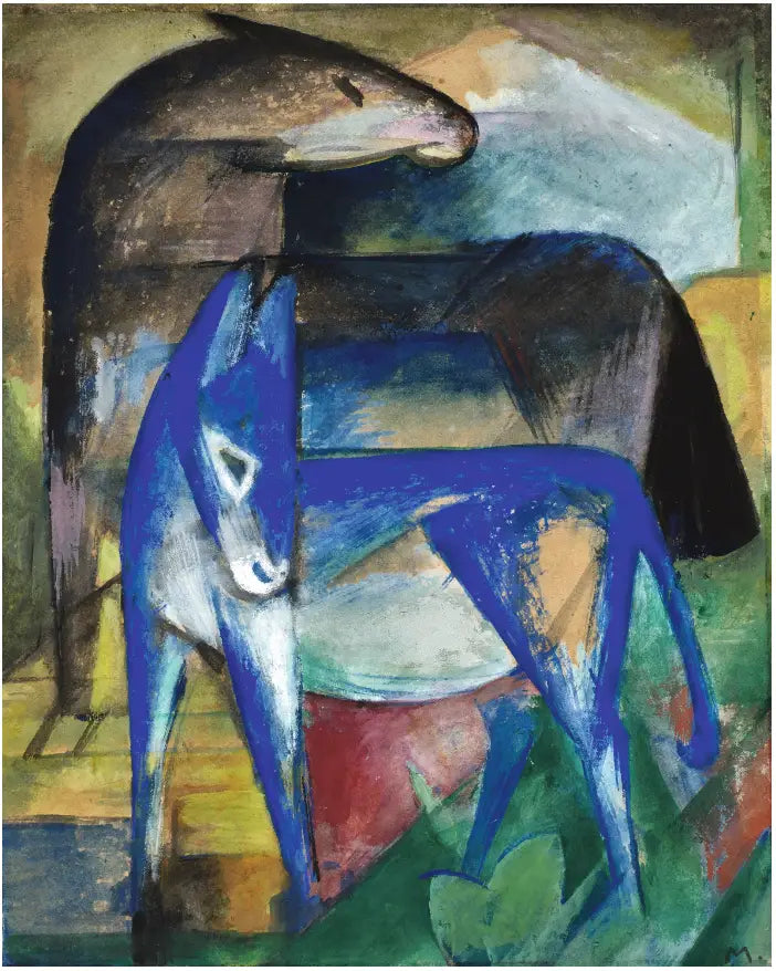 Reproduction du tableau « Deux ânes bleus - Franz Marc » par Alpha Reproduction en peinture à l’huile