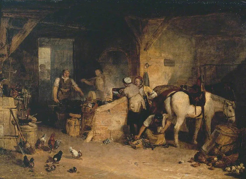 En landsbygds smed som diskuterar priset på järn och priset som tas ut av slaktaren för att sko sin ponny - J. M. W. Turner