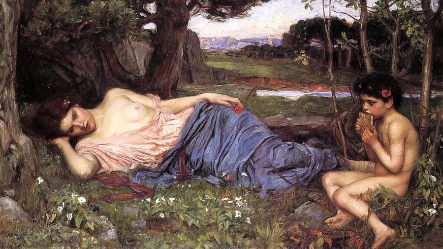 "Lyssna på mina mjuka rörledningar - John William Waterhouse"