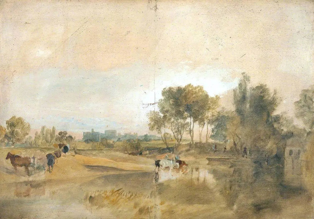 Reproduction du tableau « A Thames Backwater with Windsor Castle in the Distance - J. M. W. Turner » par Alpha Reproduction en peinture à l’huile
