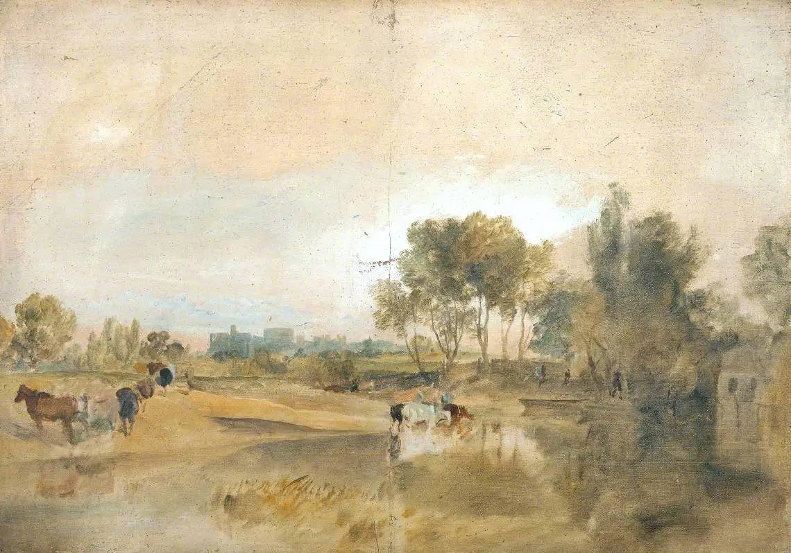 Reproduction du tableau « A Thames Backwater with Windsor Castle in the Distance - J. M. W. Turner » par Alpha Reproduction en peinture à l’huile