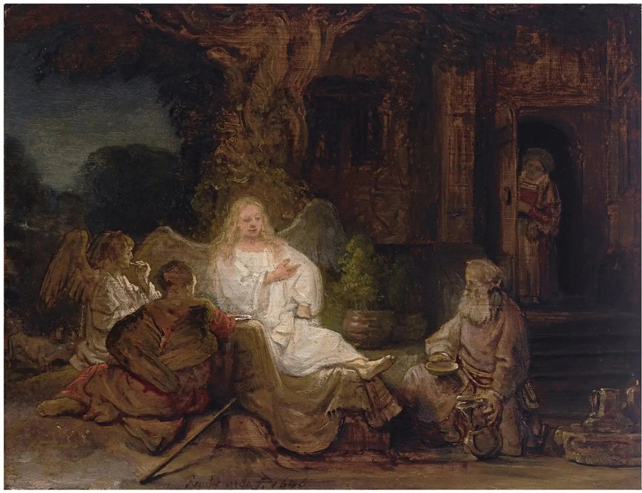Abraham servant les trois anges — Rembrandt, 1646, collection particulière