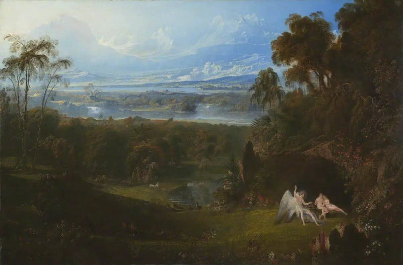 Adam och Eva underhåller ängeln Raphael - John Martin