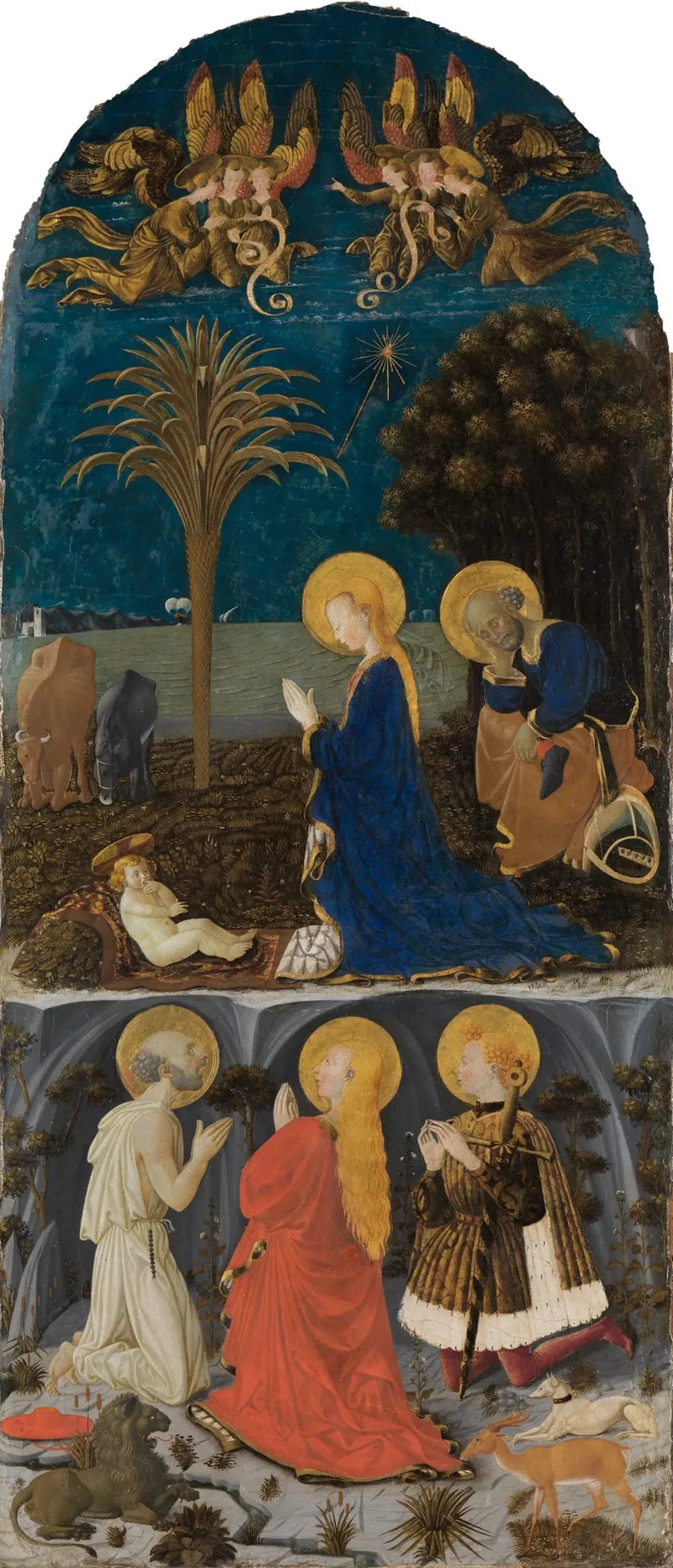 Barnets tillbedjan med helgonen Jerome, Maria Magdalena, Eustachius och Julian - Paolo Uccello