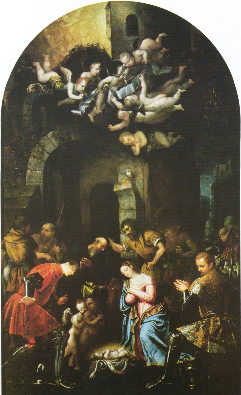 Adoration des bergers med Nazario helgon och Celso - Alessandro Bonvicino