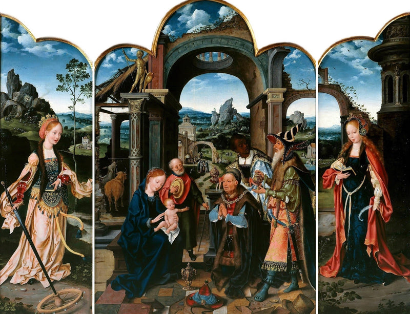 Tolkning av de vise män med Sigismund I av Polen. - Joos van Cleve