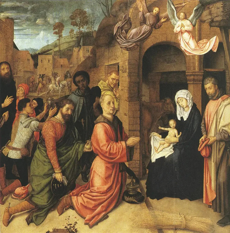 Adoration des Mages devant l'étable sur la colline - Hugo van der Goes