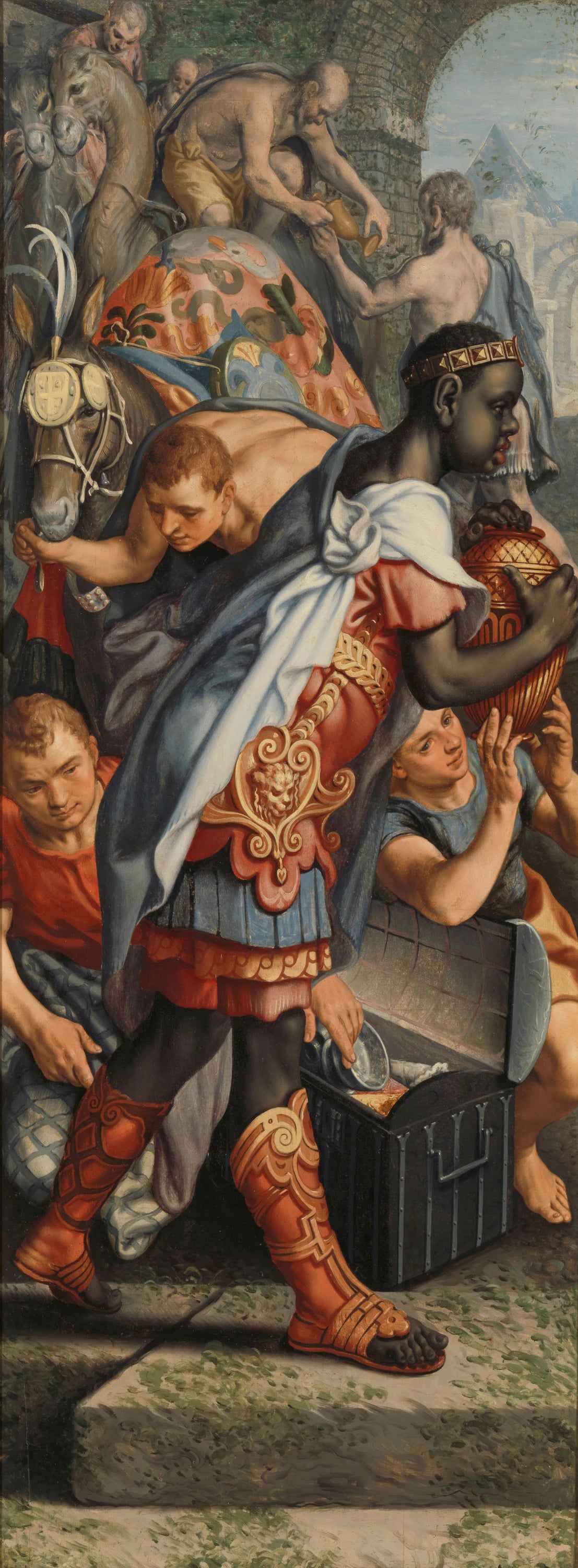 Aile d'un retable représentant l'adoration des rois et la dédicace dans le temple - Pieter Aertsen