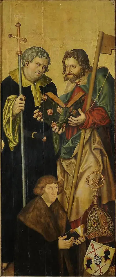 Västra altarskåpsvingeln i Naumburgs katedral, västra sida: aposteln Filippos och Jakob den yngre med Filippos, kurfurste av Rheinland (1480–1541), biskop av Freising (se - Lucas Cranach den äldre