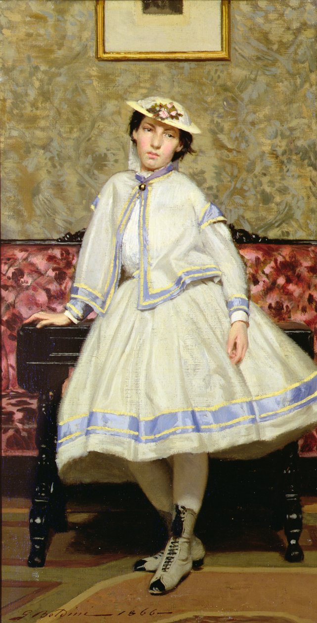 Alaide Banti i vit klänning - Giovanni Boldini
