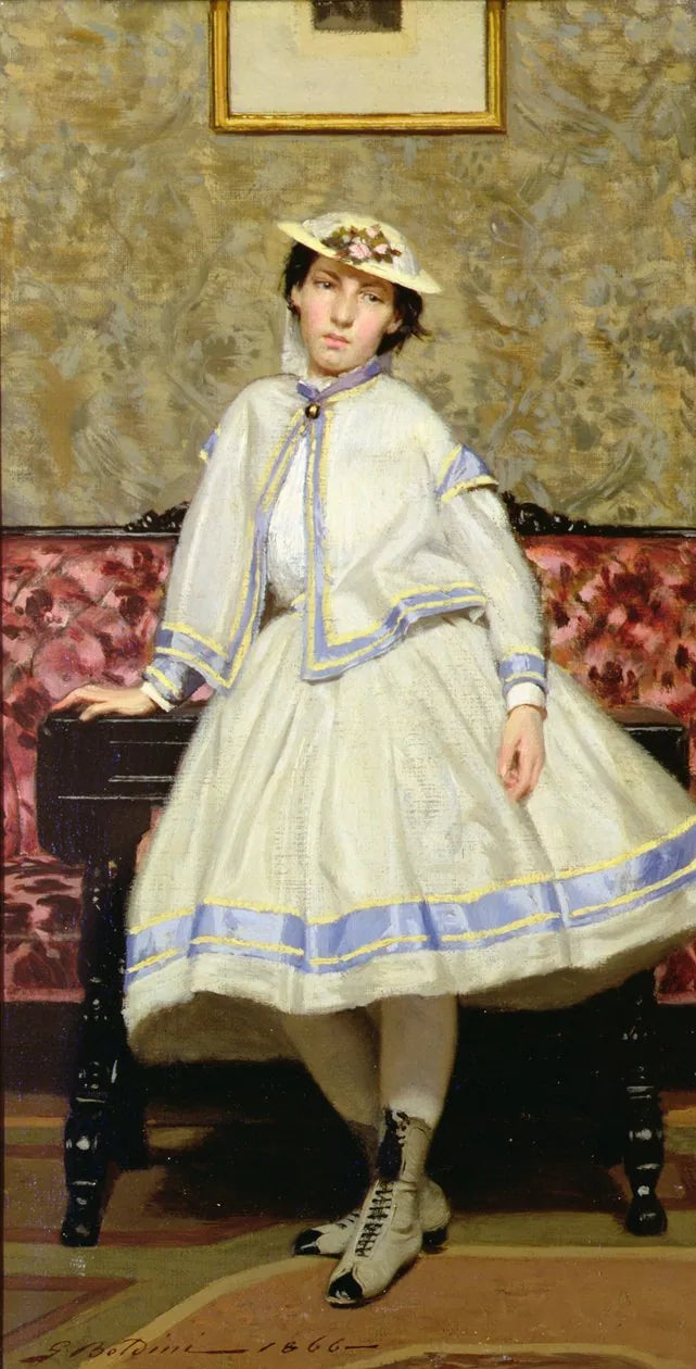 Alaide Banti i vit klänning - Giovanni Boldini