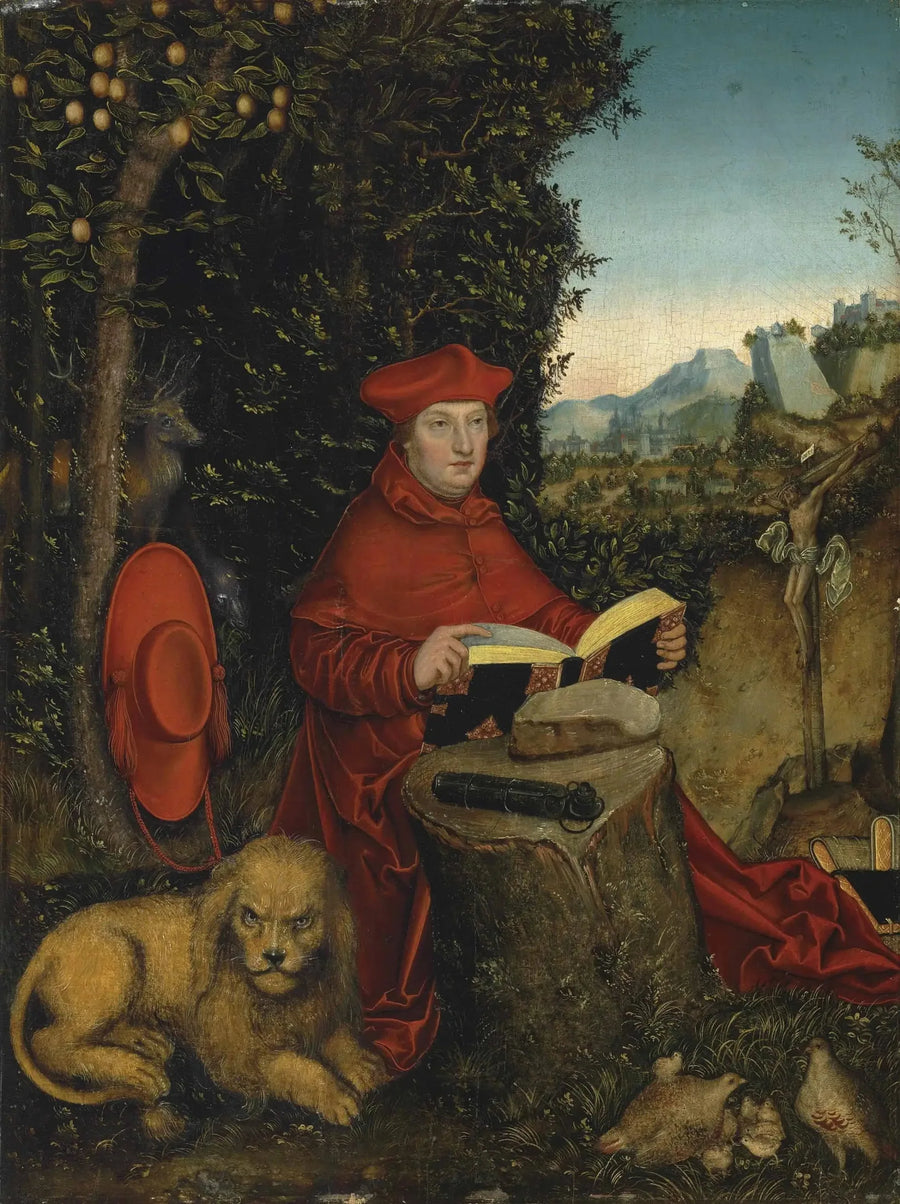 Albrecht de Brandebourg i Saint Jérôme i ett landskap - Lucas Cranach den äldre